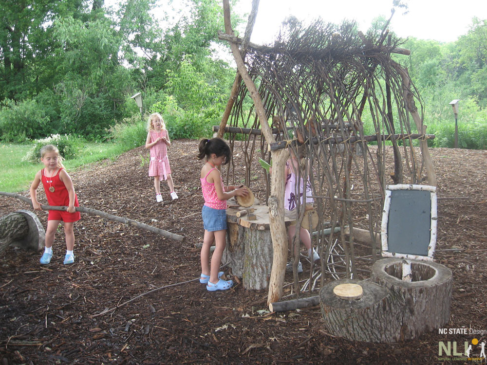 structure made from natural loose parts creating a "station"