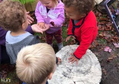 children inspecting an earth worm