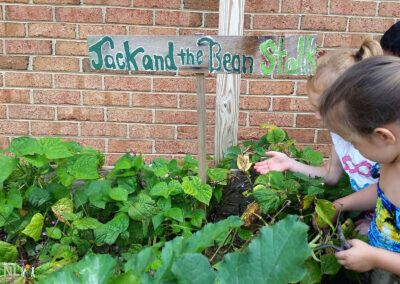 children engaging with plants in a garden