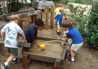 children playing in water tables and mud