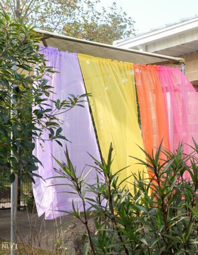 suspended multi colored cloths