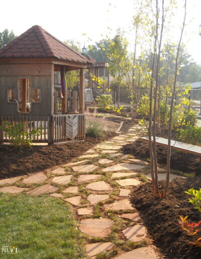 showing flagstone pathway in a garden